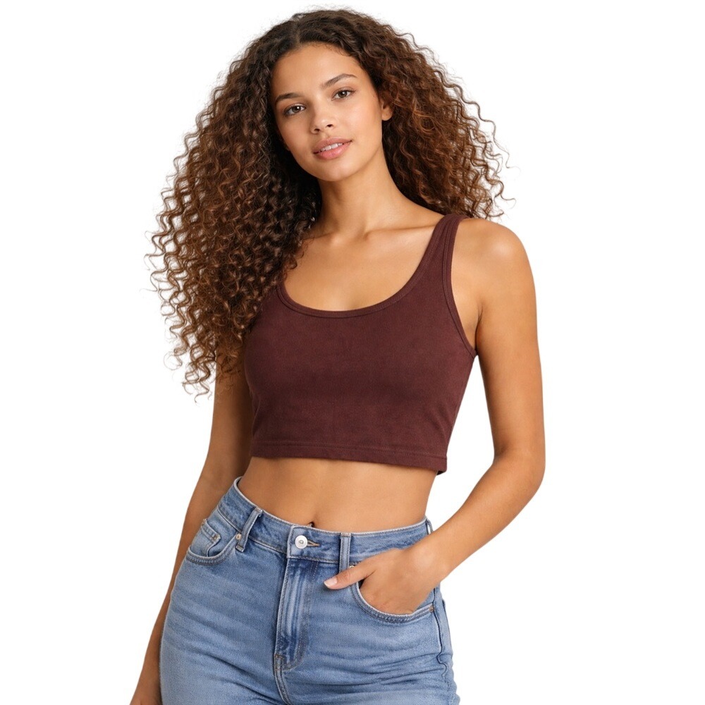 Refuge Athletics Brown Scoop Neck Cropped Tank Top Athletic Athleisure Size L‎